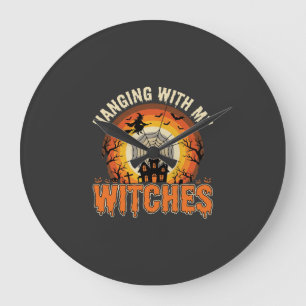 Halloween Hanging With My Witches Haunted House Large Clock