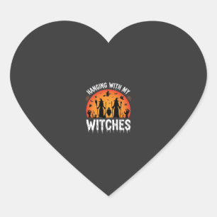 Halloween Hanging With My Witches Vintage Moon Heart Sticker