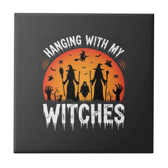 Halloween Hanging With My Witches Vintage Moon Tile (Front)