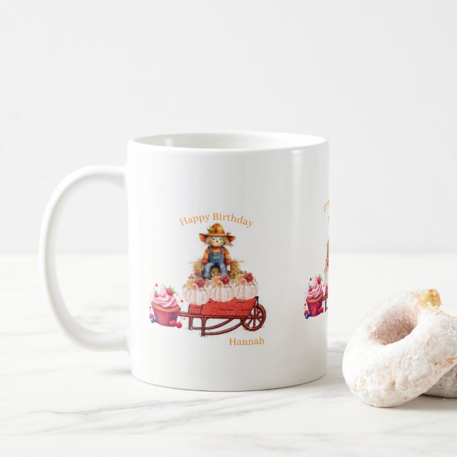Halloween Happy Birthday Scarecrow Mug (With Donut)