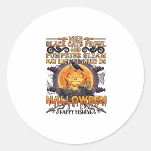 Halloween Happy Fishing Black Cats Pumpkins Crow A Classic Round Sticker