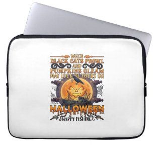 Halloween Happy Fishing Black Cats Pumpkins Crow A Laptop Sleeve