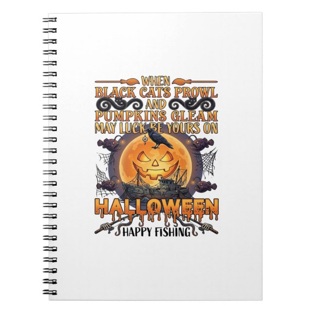Halloween Happy Fishing Black Cats Pumpkins Crow A Notebook (Front)