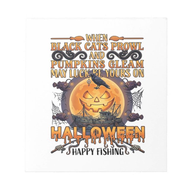Halloween Happy Fishing Black Cats Pumpkins Crow A Notepad (Front)