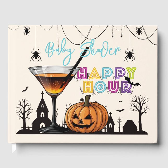Halloween Happy Hour Pumpkin Cocktail Baby Shower Guest Book (Front)