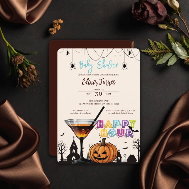Halloween Happy Hour Pumpkin Cocktail Baby Shower Invitation (Creator Uploaded)