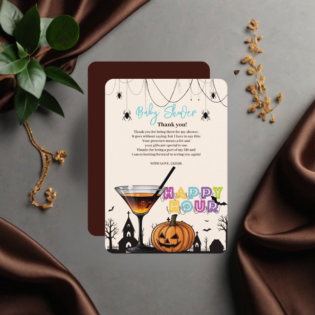 Halloween Happy Hour Pumpkin Cocktail Baby Shower Thank You Card (Creator Uploaded)