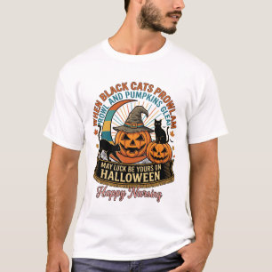 Halloween Happy Nursing Black Cats Pumpkins Witch T-Shirt