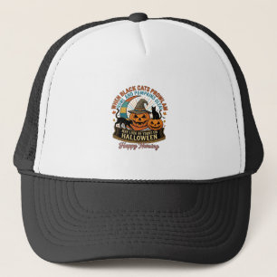 Halloween Happy Nursing Black Cats Pumpkins Witch  Trucker Hat