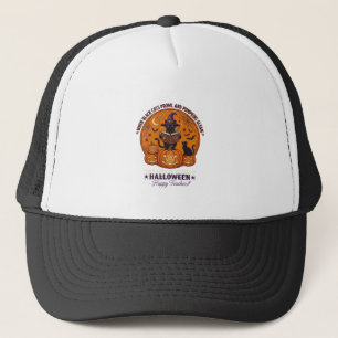 Halloween Happy Teacher Black Cat Witch Hat Pumpki