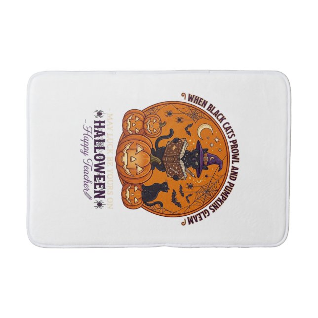 Halloween Happy Teacher Black Cat Witch Hat Pumpki Bath Mat (Front)