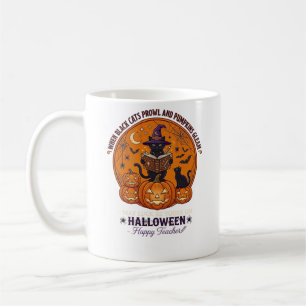 Halloween Happy Teacher Black Cat Witch Hat Pumpki Coffee Mug