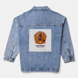 Halloween Happy Teacher Black Cat Witch Hat Pumpki Denim Jacket