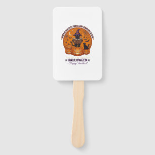 Halloween Happy Teacher Black Cat Witch Hat Pumpki Hand Fan