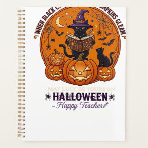 Halloween Happy Teacher Black Cat Witch Hat Pumpki Planner