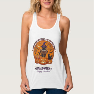 Halloween Happy Teacher Black Cat Witch Hat Pumpki Singlet