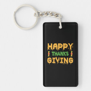 Halloween Happy Thanksgiving Birthday Key Ring