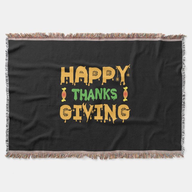 Halloween Happy Thanksgiving Birthday Throw Blanket (Front)