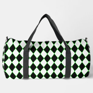 halloween harlequin green black white duffle bag
