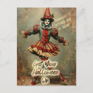 Halloween Harlequin in Costume Invite Postcard