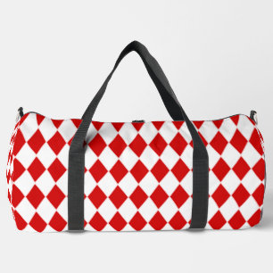 halloween harlequin red white jester duffle bag