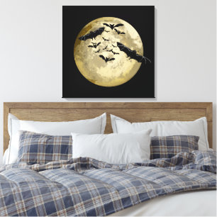 Halloween Harvest Full Moon And Night Flight Bats Canvas Print