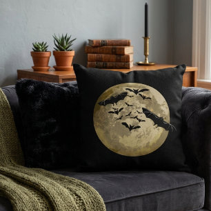 Halloween Harvest Full Moon And Night Flight Bats Cushion