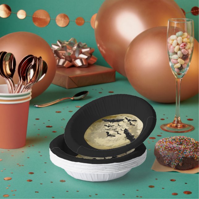 Halloween Harvest Full Moon And Night Flight Bats Paper Plate (Multi)