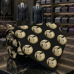 Halloween Harvest Full Moon And Night Flight Bats Tie