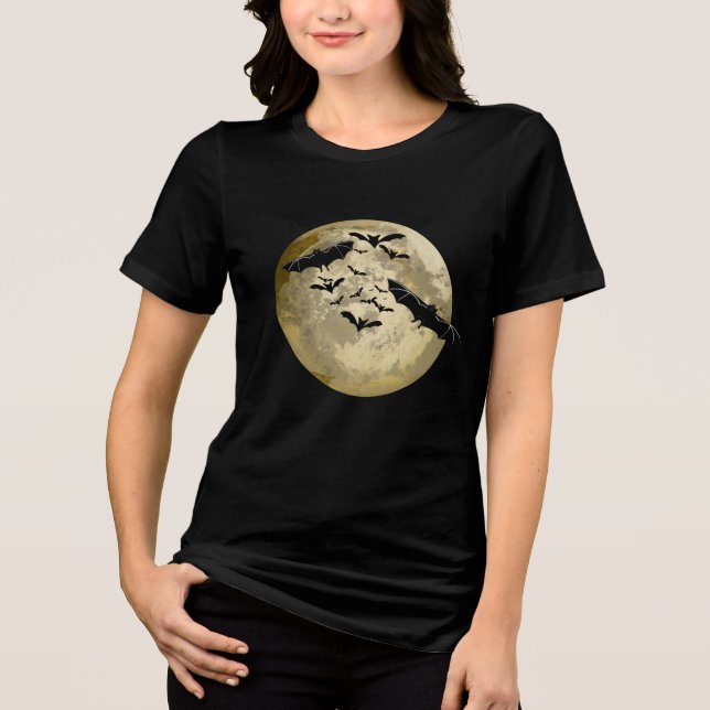 Halloween Harvest Full Moon And Night Flight Bats Tri-Blend Shirt (Front)