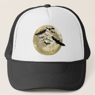 Halloween Harvest Full Moon And Night Flight Bats  Trucker Hat