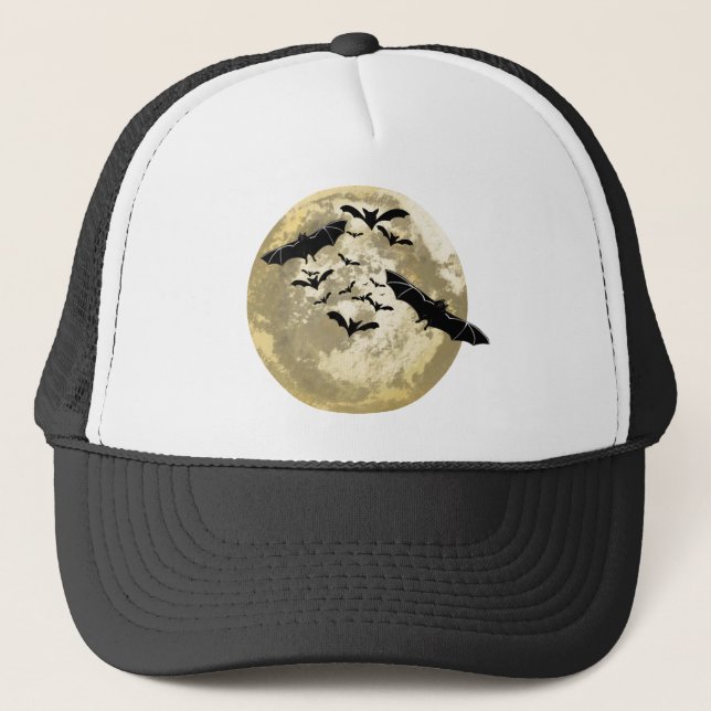 Halloween Harvest Full Moon And Night Flight Bats  Trucker Hat (Front)