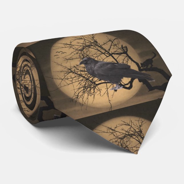 Halloween Harvest Moon with Raven Neck Tie (Rolled)