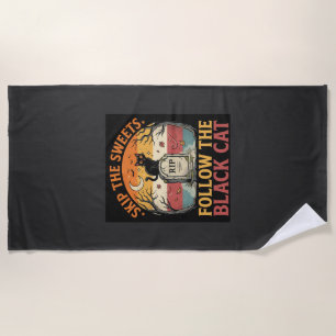 Halloween Haunted Black Cat Mischief Beach Towel