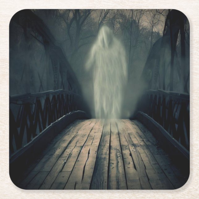 Halloween - Haunted Bridge 2 Square Paper Coaster (Front)