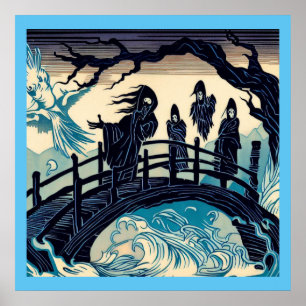 Halloween - Haunted Bridge Woodcut 2 Poster