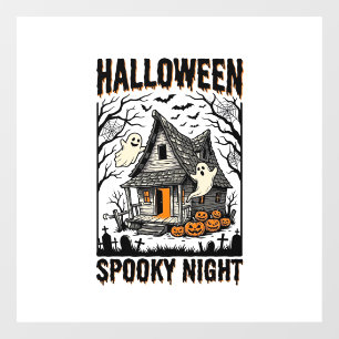 Halloween Haunted Cabin Scary Night Vintage Art