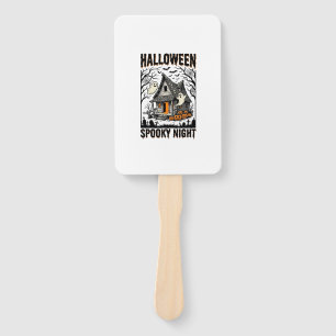 Halloween Haunted Cabin Scary Night Vintage Art Hand Fan
