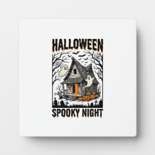 Halloween Haunted Cabin Scary Night Vintage Art Plaque