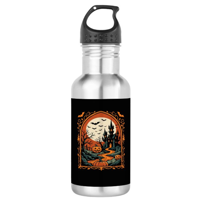 Halloween Haunted Castle Pumpkin Moon Vector Art 532 Ml Water Bottle (Front)