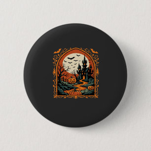 Halloween Haunted Castle Pumpkin Moon Vector Art 6 Cm Round Badge
