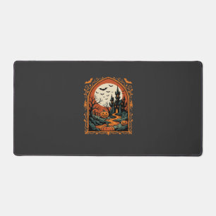Halloween Haunted Castle Pumpkin Moon Vector Art Desk Mat