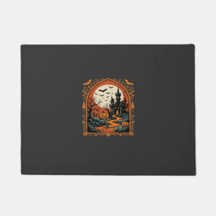 Halloween Haunted Castle Pumpkin Moon Vector Art Doormat
