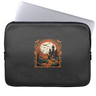 Halloween Haunted Castle Pumpkin Moon Vector Art Laptop Sleeve