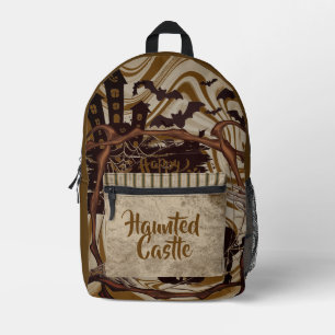 Halloween, Haunted Castle, Vintage Printed Backpa Backpack