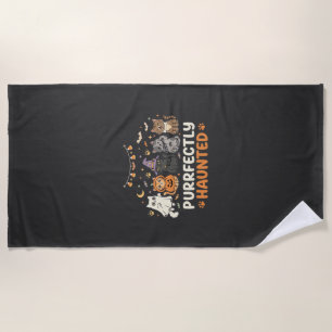Halloween Haunted Cat Crew Beach Towel