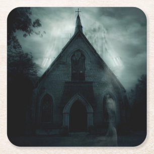 Halloween - Haunted Church 1 Square Paper Coaster
