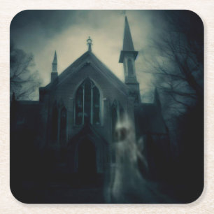Halloween - Haunted Church 2 Square Paper Coaster