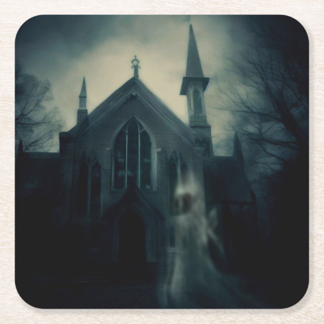 Halloween - Haunted Church 2 Square Paper Coaster (Front)