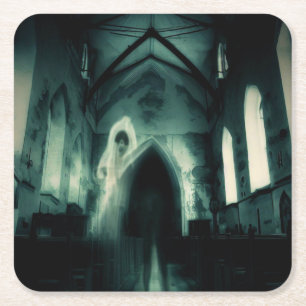 Halloween - Haunted Church 3 Square Paper Coaster